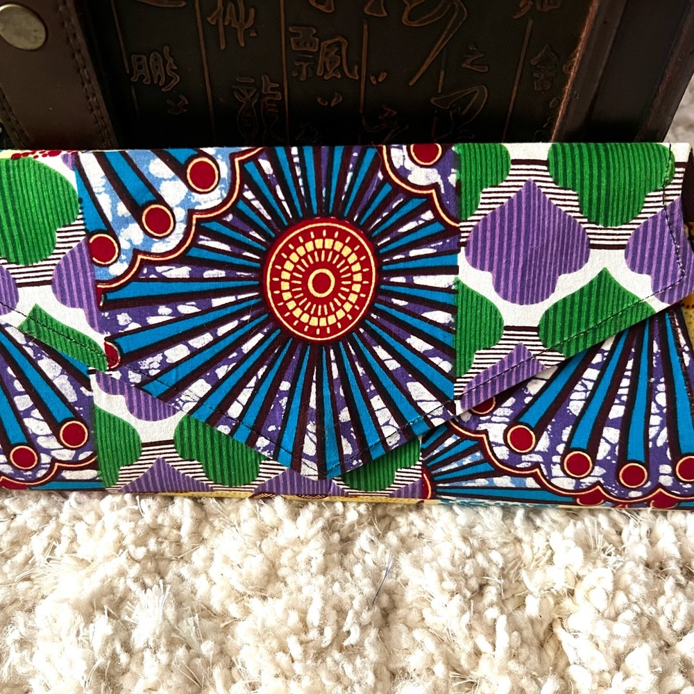 Ankarafabric multi color print clutch